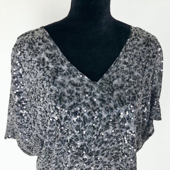 2/$20 Sanctuary V-Neck Sequin Blouse Grey Silver Size XS - Picture 2 of 5